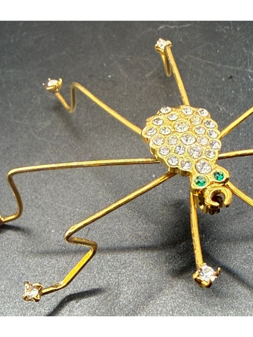 Vintage Rhinestone Spider Brooch Gold Tone Bug Pin Halloween Jewelry